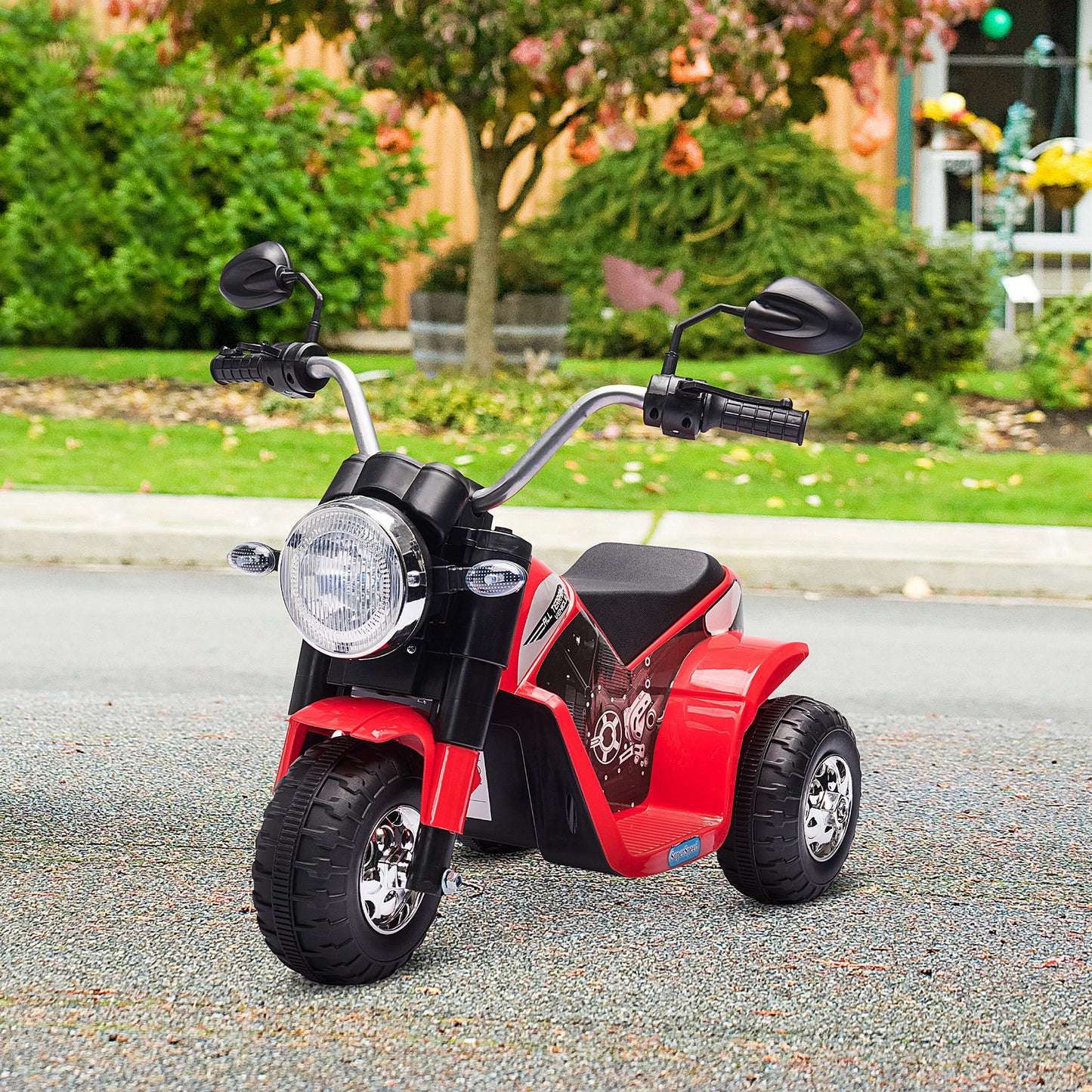 Aosom Kids Electric Motorcycle 6V Battery Powered Ride-On Dirt Bike 3-Wheels Motorbike with Horn Headlights Realistic Sounds 1.24mph Speed for Girls Boy 18 - 36 Months Red