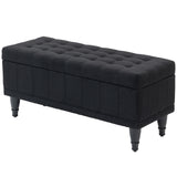 Storage Ottoman, Linen Fabric End of Bed Bench with Button Tufted Storage Bench for Bedroom, Black