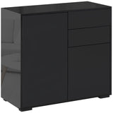High Gloss Buffet Sideboard with 2 Drawers, 2 Doors and Adjustable Shelf, Kitchen Storage Cabinet with Push Open Design, Black