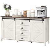 60" Buffet Cabinet, Farmhouse Sideboard with Sliding Barn Doors, Drawers and Adjustable Shelves, Cream White