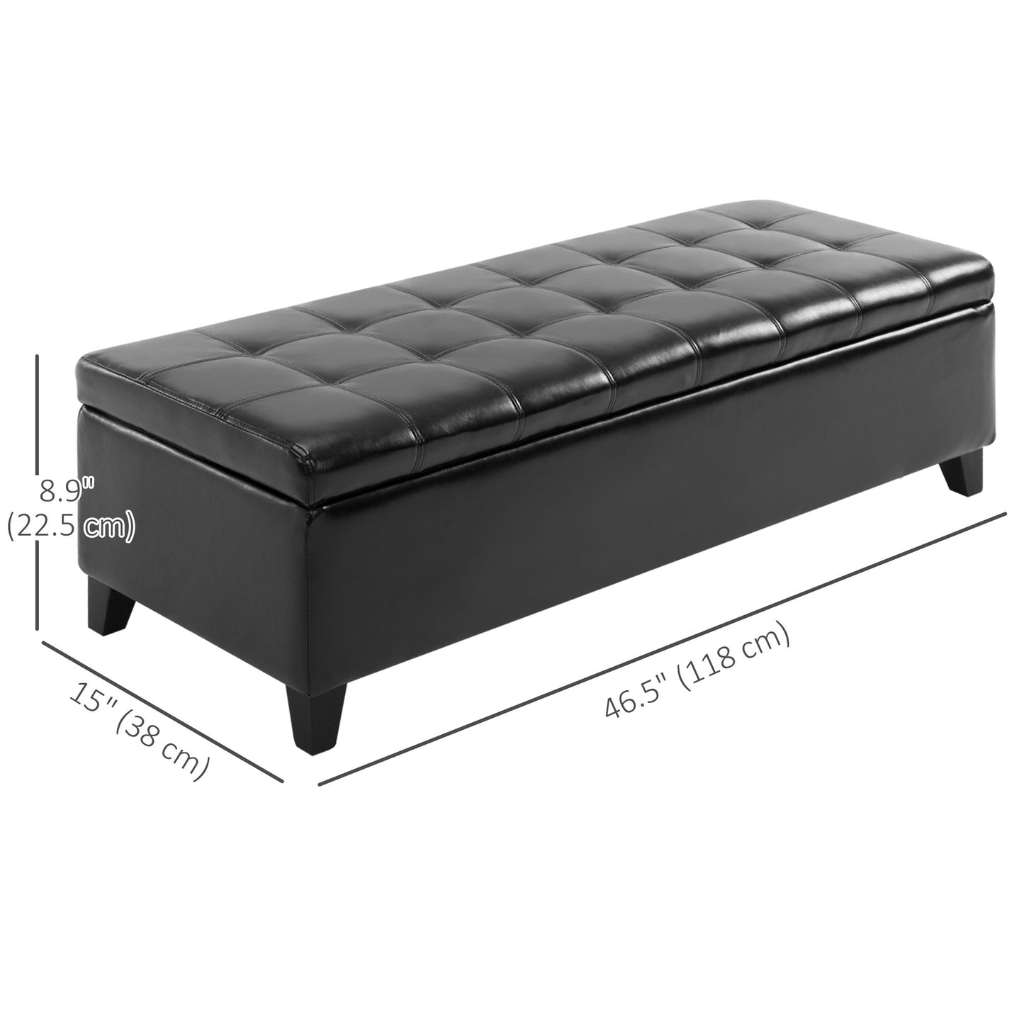 Storage Ottoman Bench, Foot Rest with Solid Wood Legs, 51 Inches PU Leather Storage Chest for Living Room, Black