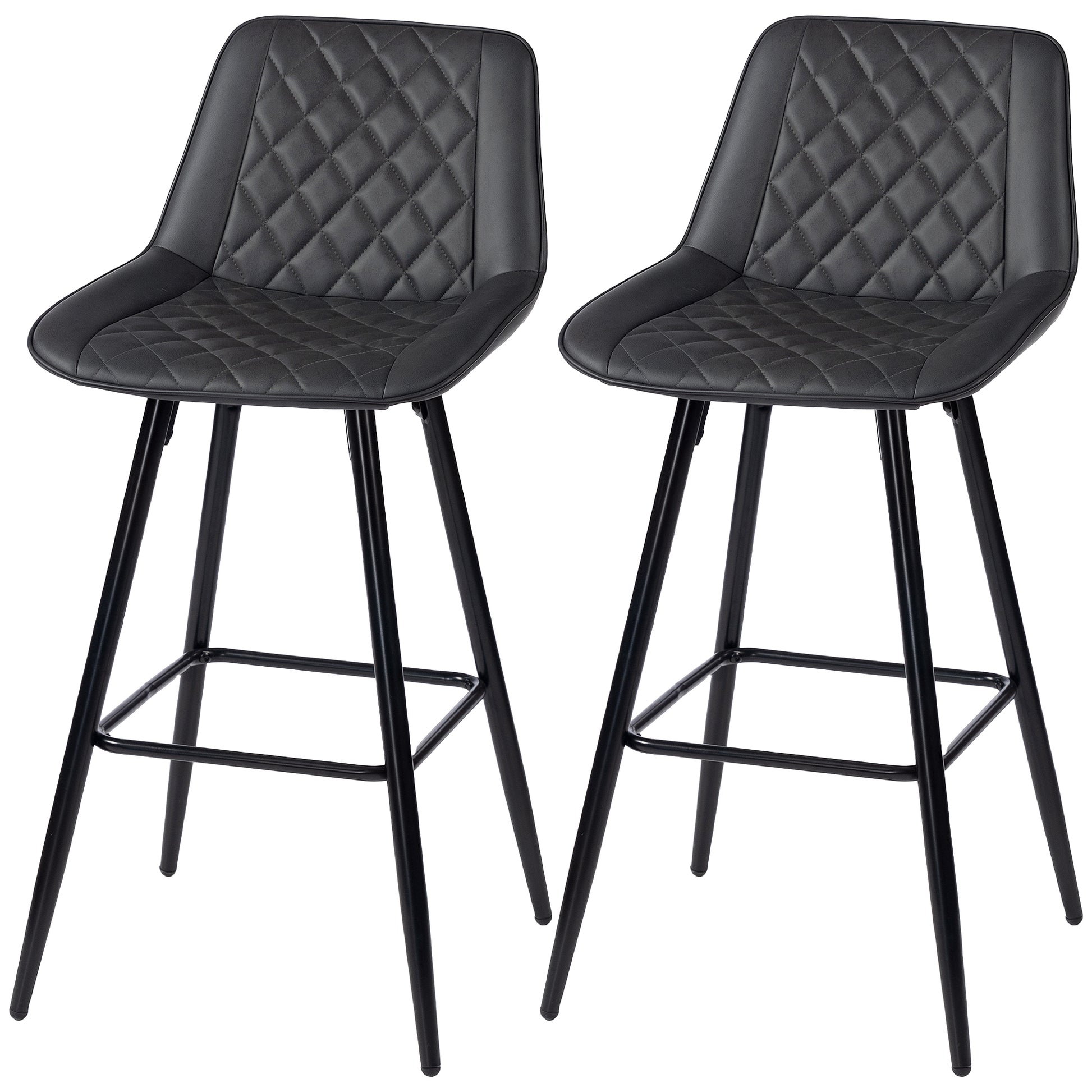 PU Leather Counter Height Bar Chairs Set of 2, 27.75" Bar Stools with Metal Legs for Dining Area, Kitchen Island, Black