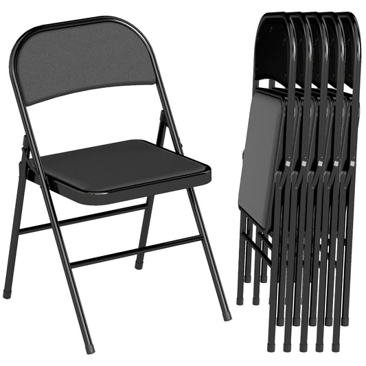 Set of 6 Metal Foldable Chairs, PU Leather Padded Folding Chairs with Cushion Seat and Open Back for Indoor, Black