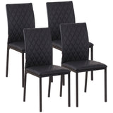 Modern Dining Chairs Set of 4, Upholstered Faux Leather Kitchen Chairs with Rhombic Tufting and Metal Legs for Living Room, Black
