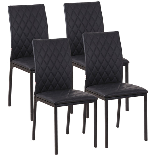 Modern Dining Chairs Set of 4, Upholstered Faux Leather Kitchen Chairs with Rhombic Tufting and Metal Legs for Living Room, Black