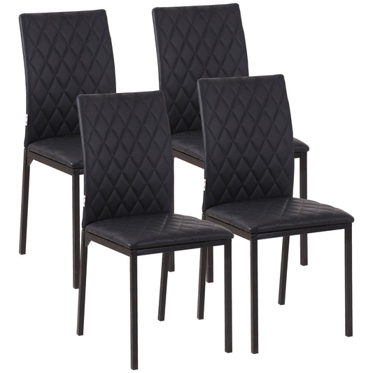 Modern Dining Chairs Set of 4, Upholstered Faux Leather Kitchen Chairs with Rhombic Tufting and Metal Legs for Living Room, Black