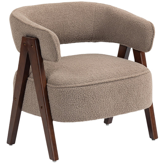 Sherpa Fleece Accent Chair, Upholstered Armchair with Solid Wood Legs and Steel Frame for Living Room, Light Brown