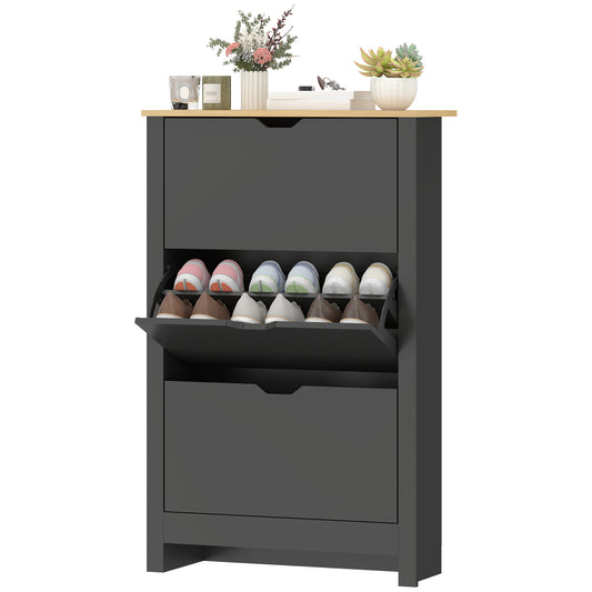Shoe Storage Cabinet with 3 Flip Drawers and Adjustable Shelves for 12-18 Pairs of Shoes, Black