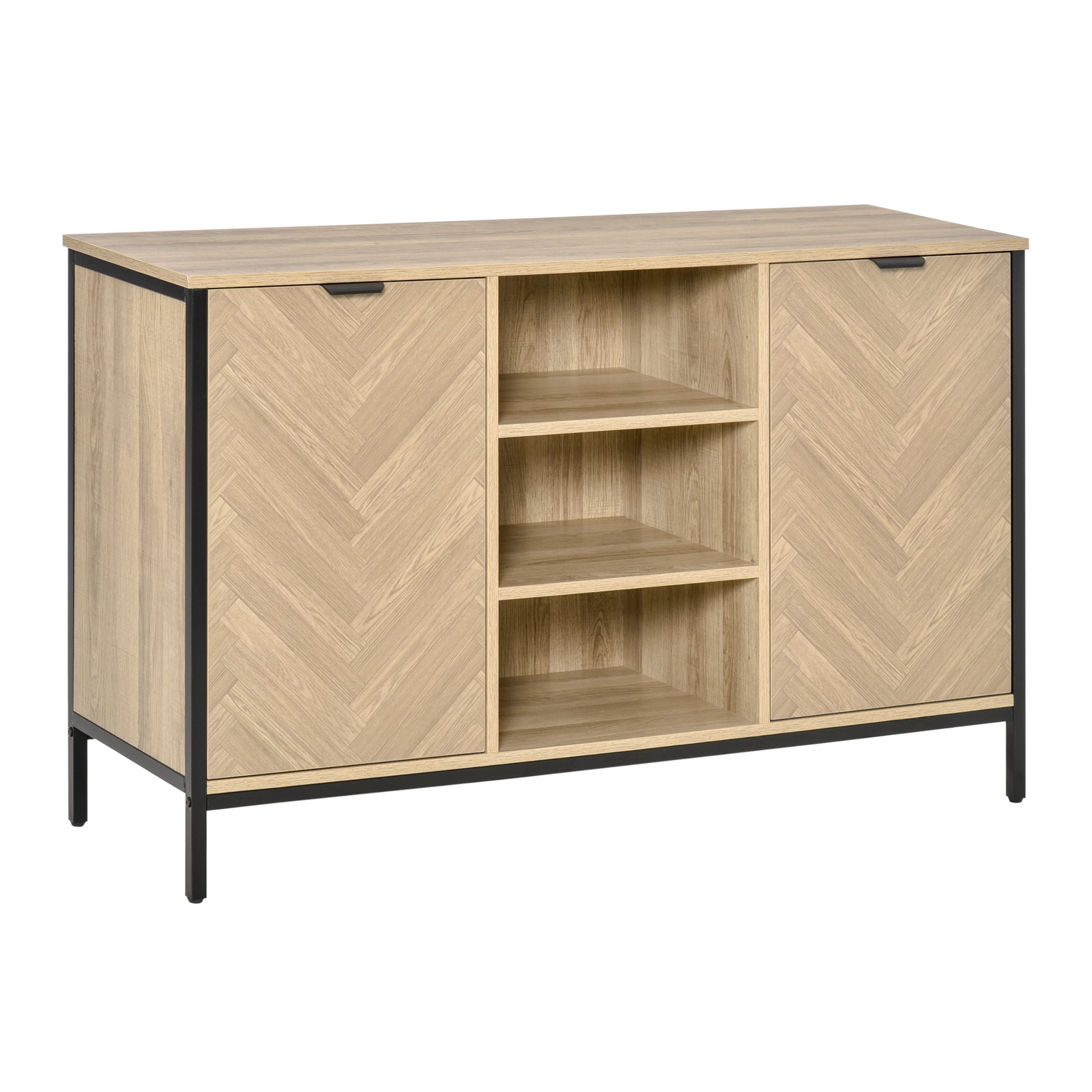 Sideboard Buffet Storage Cabinet Cupboard with 2 Doors and Adjustable Shelves for Dining Room, Kitchen, Living Room, Oak Tone