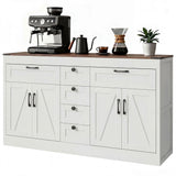Sideboard Buffet Cabinet, 55" Farmhouse Kitchen Cabinet with 4 Barn Doors, 6 Drawers and 2 Adjustable Shelves, White