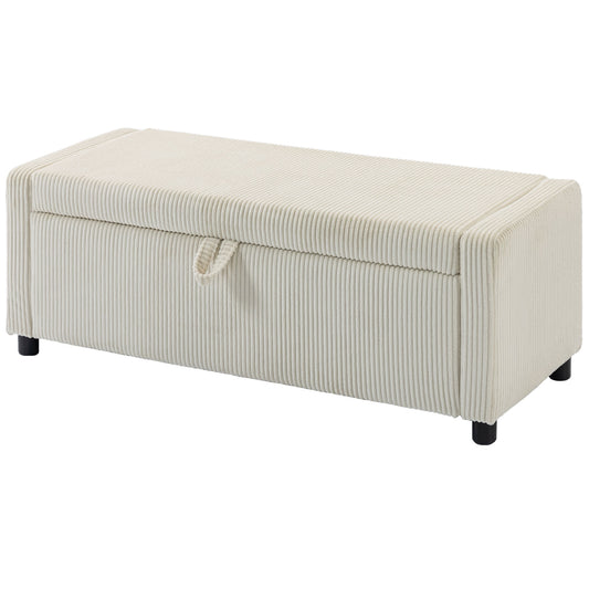 Storage Ottoman, Upholstered Corduroy End of Bed Bench with Thick Padding, Storage Bench for Bedroom, Beige