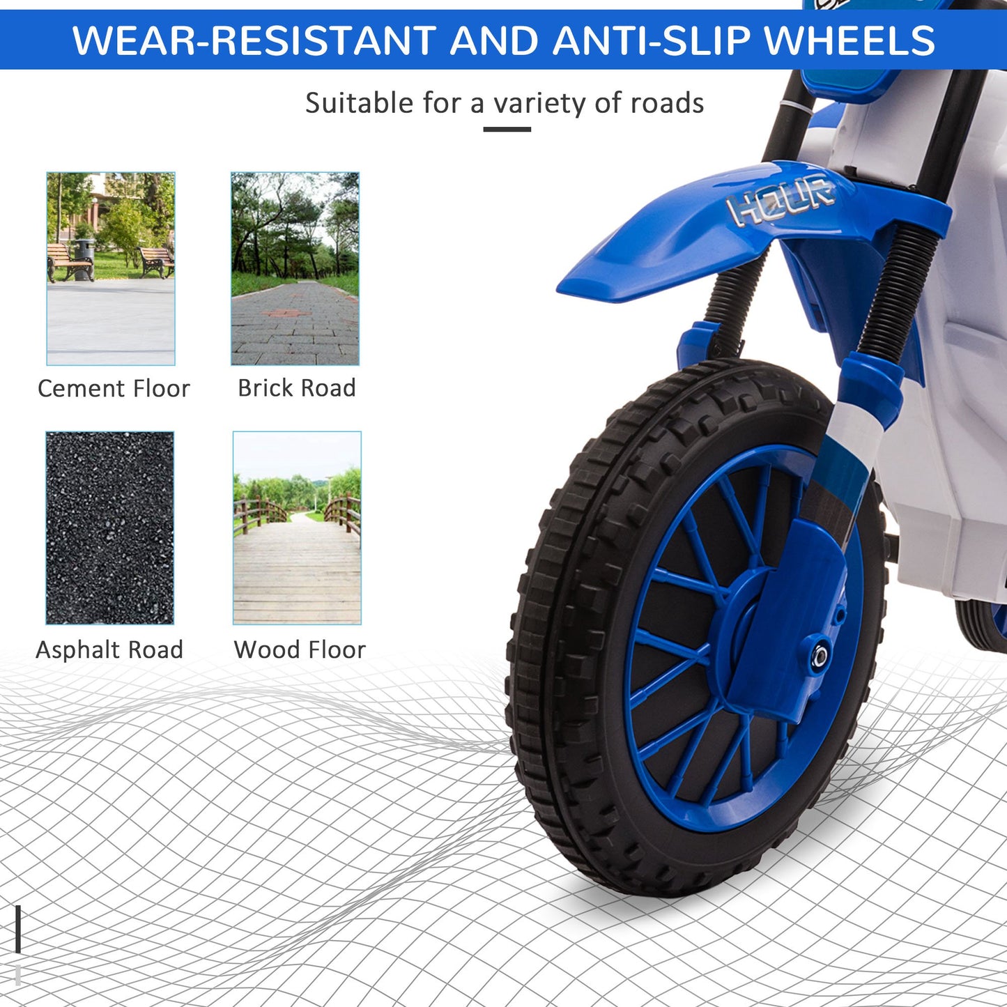 Aosom Kids Dirt Bike 12V Battery-Powered Ride-On Electric Motorcycle with Charging Battery, Training Wheels Blue