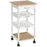Bar Cart, 4-Tier Kitchen Cart with Removable Serving Tray, Kitchen Shelves on Wheels with Drawer for Dining Room, Living Room, White