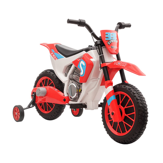 Aosom Kids Dirt Bike 12V Battery-Powered Ride-On Electric Motorcycle with Charging Battery, Training Wheels Red
