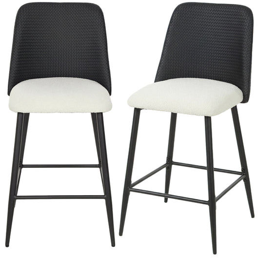 Bar Stools Set of 2, 26" Counter Height Bar Stools with PU Backrest, Linen-look Fabric Seat, Black