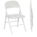 Set of 2 Metal Foldable Chairs, PU Leather Padded Folding Chairs with Cushion Seat and Open Back for Indoor, White