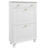 Slim Shoe Storage with 2 Flip Drawers and Adjustable Shelves Shoe Cabinet Organizer for 8 Pair,  White
