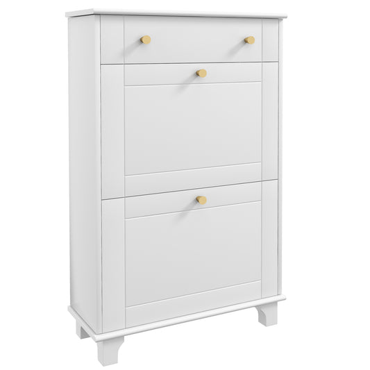 Slim Shoe Storage with 2 Flip Drawers and Adjustable Shelves Shoe Cabinet Organizer for 8 Pair,  White