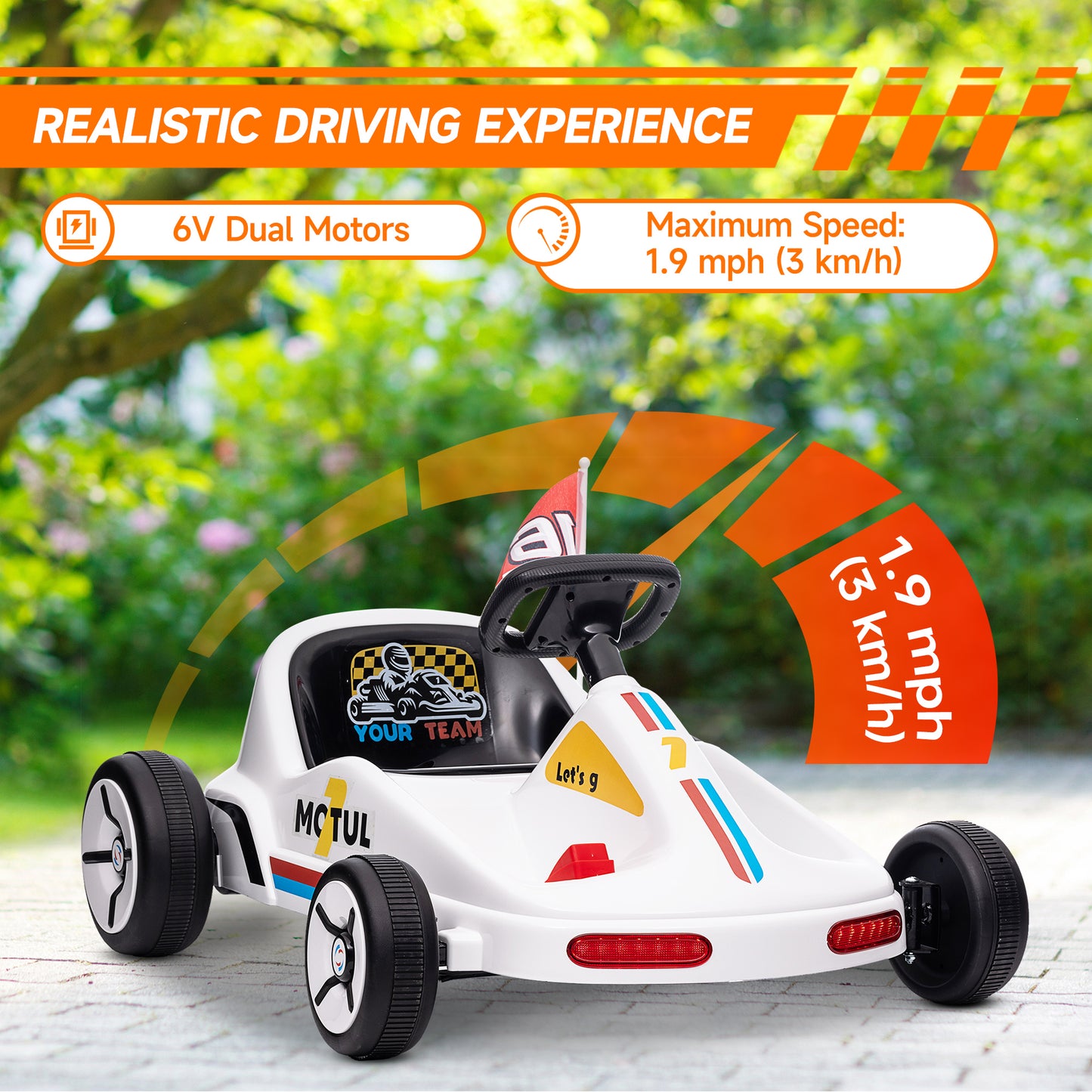Qaba 6V Electric Go Kart for Aged 3-5 Kids with Music, Light, Horn, White