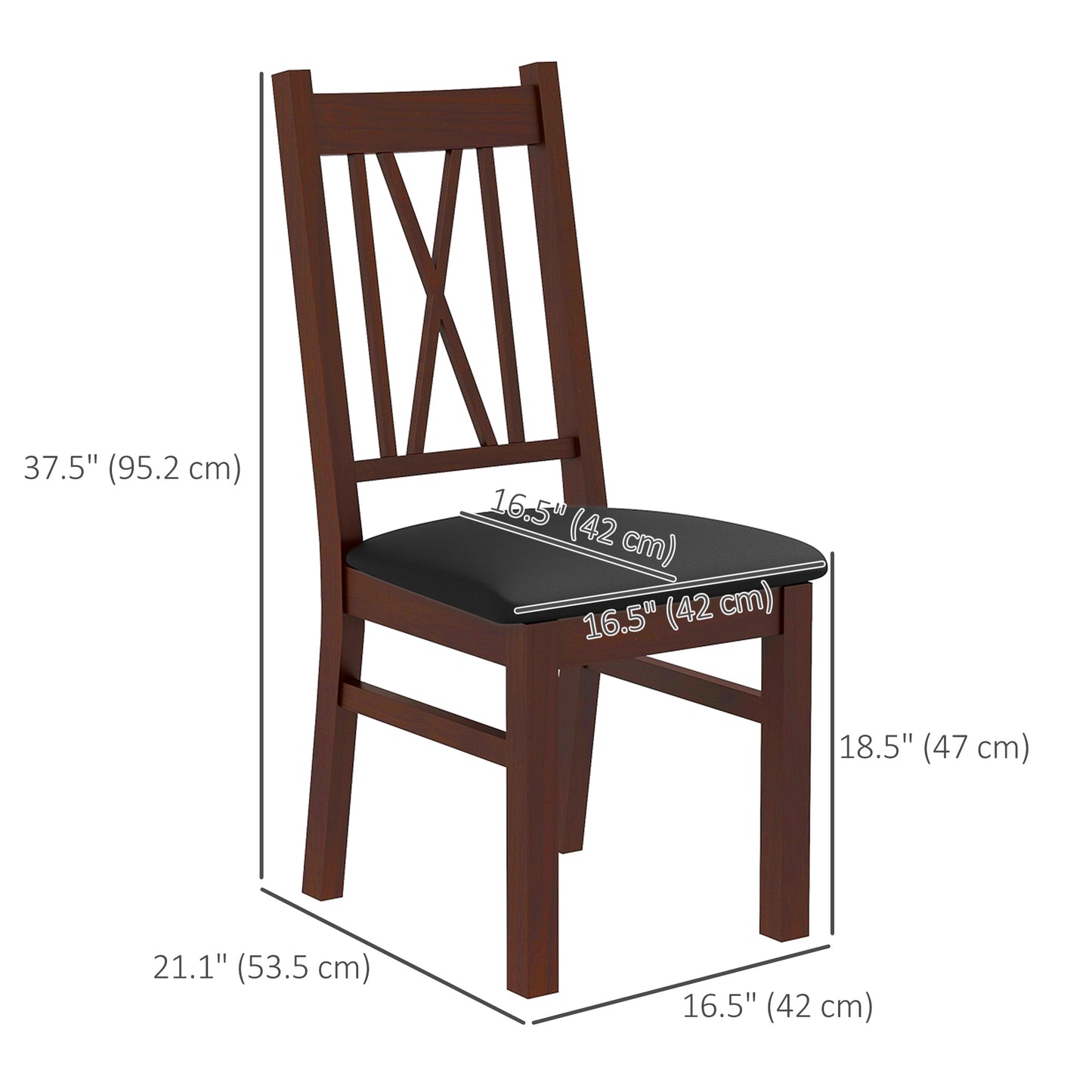 Farmhouse Dining Table Chairs Set of 2, Pine Wood Kitchen Table Chairs with PU Leather Cushion for Living Room, Bedroom