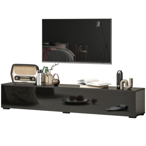 Floating TV Stand for TVs up to 75 Inch, 70.9" TV Cabinet, Entertainment Center with 2 Flip Doors, High Gloss Black