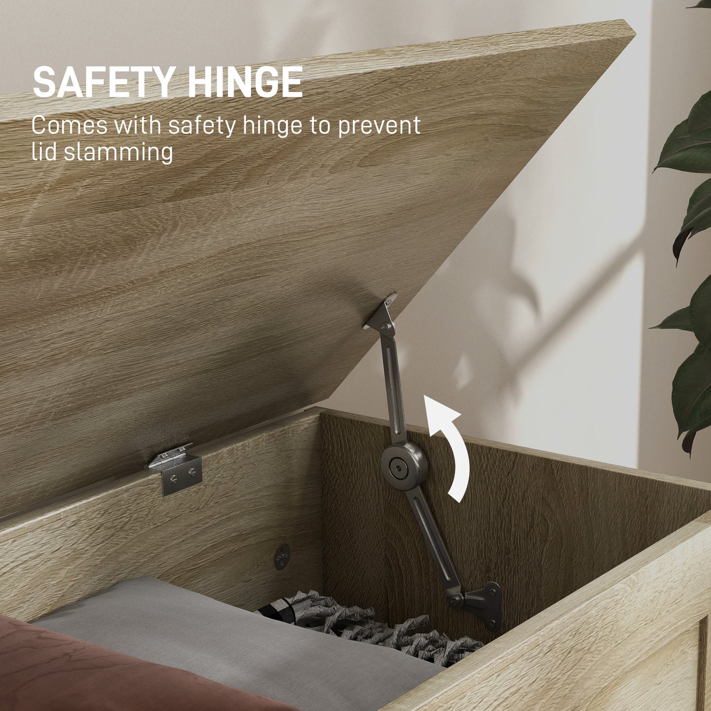 31.5 Inches Storage Chest, Storage Trunk with Safety Hinge, Wooden Box for Living Room, Natural Wood Grain