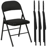 Set of 4 Metal Foldable Chairs, Faux Linen Padded Folding Chairs with Cushion Seat and Open Back for Indoor, Black