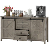 60" Buffet Cabinet, Farmhouse Sideboard with Sliding Barn Doors, Drawers and Adjustable Shelves, Distressed Light Grey