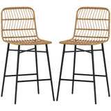 Rattan Counter Height Bar Stools Set of 2, 26" Counter Stools with Back, Modern Bar Chairs for Kitchen Island, Brown