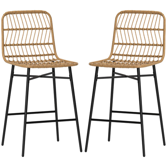 Rattan Counter Height Bar Stools Set of 2, 26" Counter Stools with Back, Modern Bar Chairs for Kitchen Island, Brown