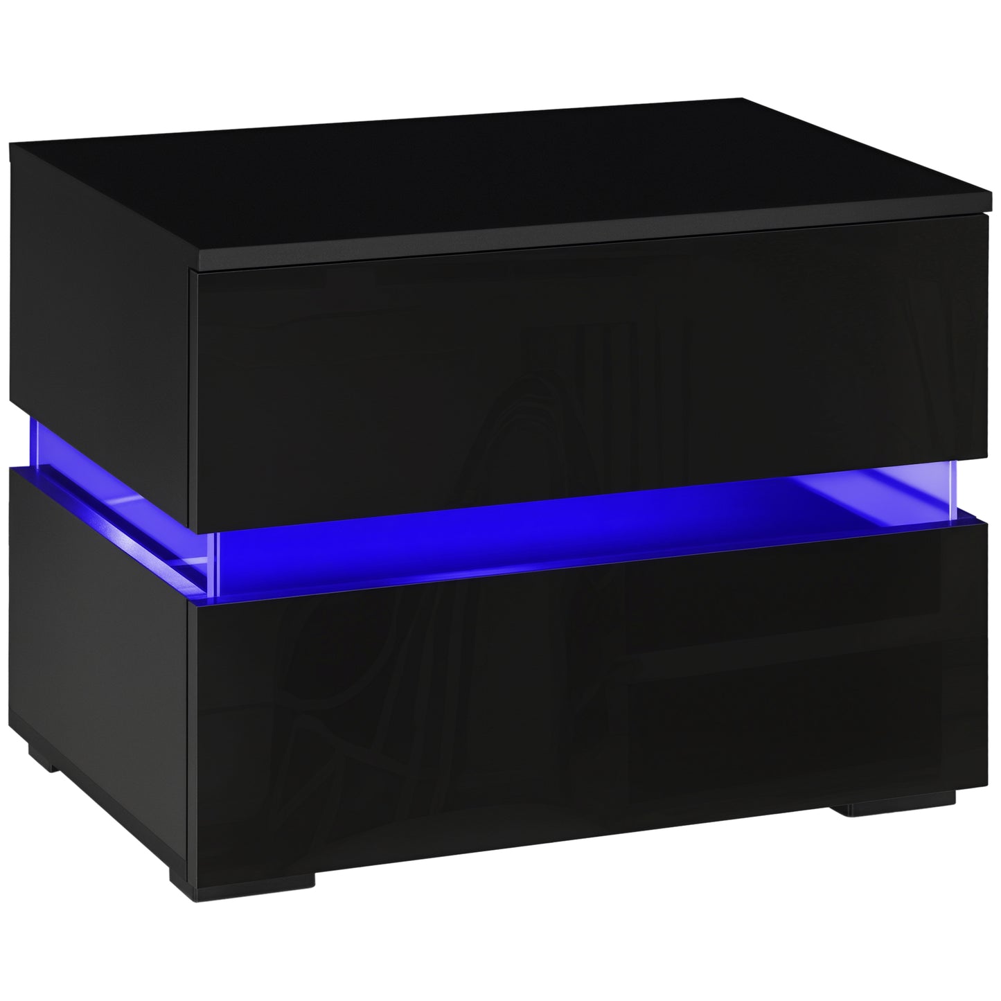 Modern Nightstand, Bedside Table with 2 Drawers, USB Powered RGB LED Lights for Bedroom, Black