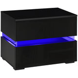 Modern Nightstand, Bedside Table with 2 Drawers, USB Powered RGB LED Lights for Bedroom, Black