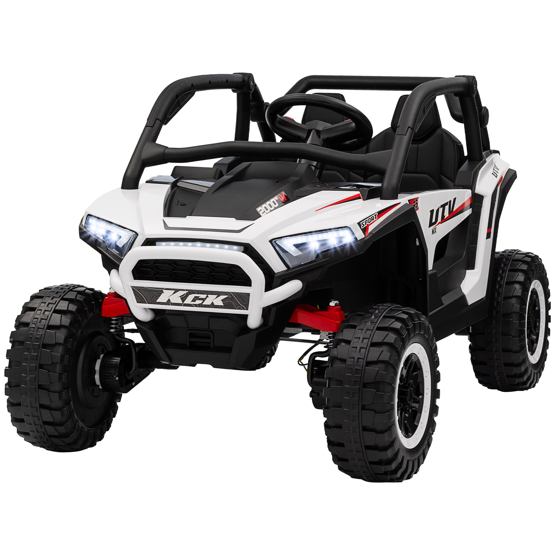 Qaba 2 Seater 24V 7AH Ride on Truck, Electric Car for Kids w/ Spring Suspension, Remote Lights, Horn, Music, White