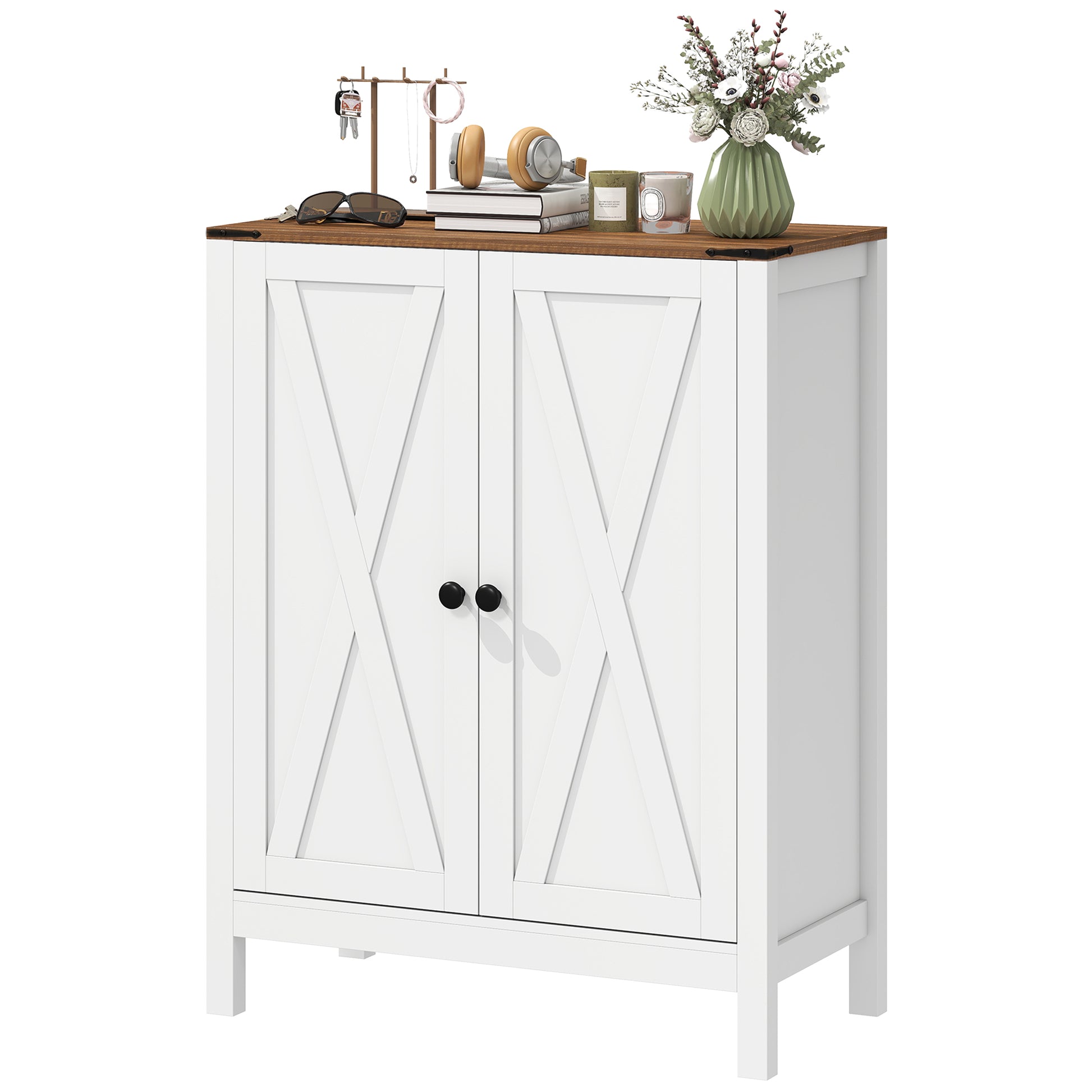 Shoe Cabinet with Barn Doors, Farmhouse Shoe Storage Cabinet with Adjustable Shelves, Holds up to 15 Pairs, White
