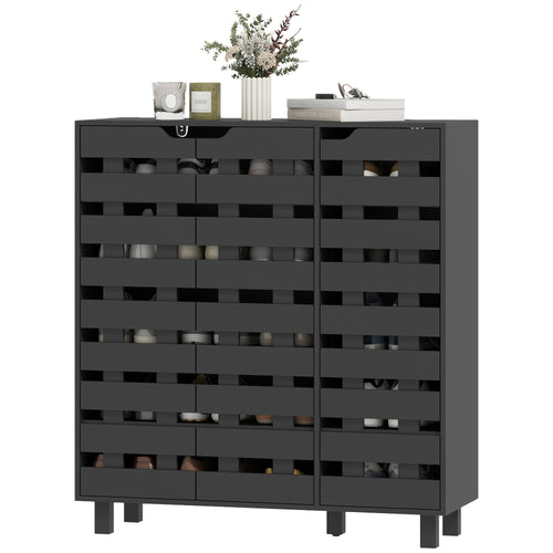 Shoe Cabinet, 20 Pair Shoe Storage Cabinet with Hollowed-Out Doors, Black