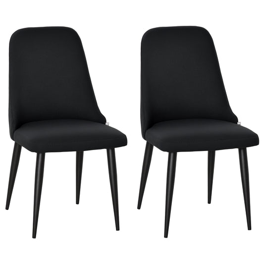 Modern Dining Chair Set of 2, Fabric Upholstered Side Chairs for Kitchen Living Room with Metal Legs, Black