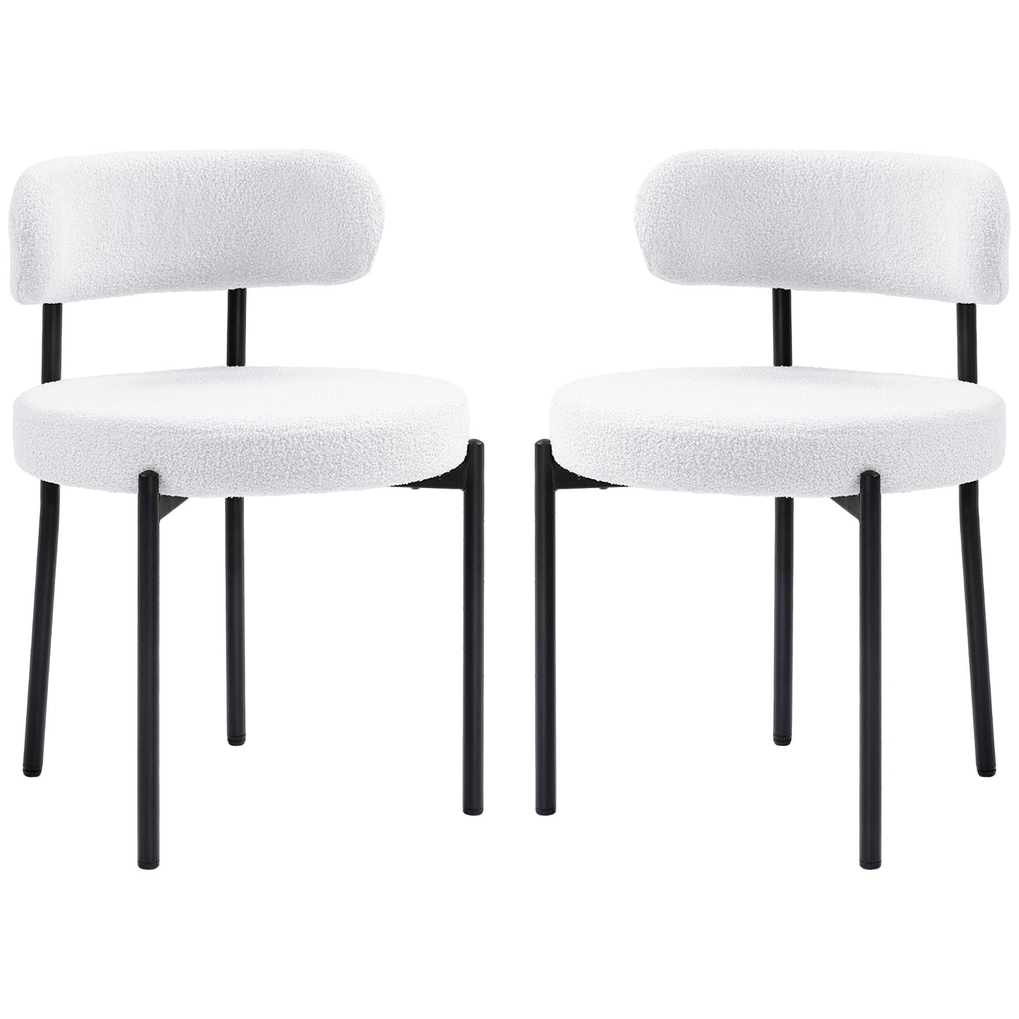 2 Pieces Kitchen Chairs, Modern Dining Chairs w/ Berber Fleece Upholstery and Steel Legs for Living Room, Cream White