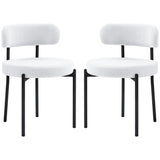 2 Pieces Kitchen Chairs, Modern Dining Chairs w/ Berber Fleece Upholstery and Steel Legs for Living Room, Cream White