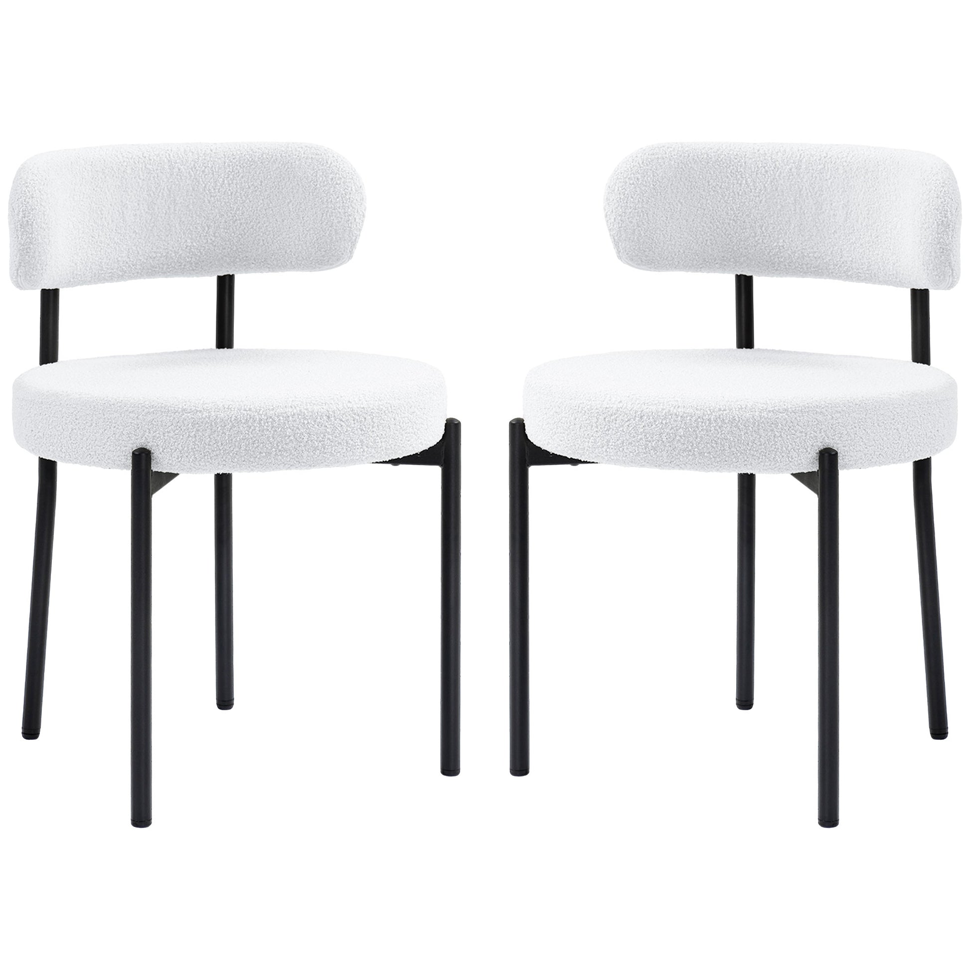 2 Pieces Kitchen Chairs, Modern Dining Chairs w/ Berber Fleece Upholstery and Steel Legs for Living Room, Cream White