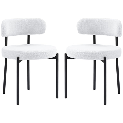 2 Pieces Kitchen Chairs, Modern Dining Chairs w/ Berber Fleece Upholstery and Steel Legs for Living Room, Cream White