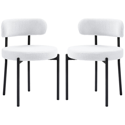 2 Pieces Kitchen Chairs, Modern Dining Chairs w/ Berber Fleece Upholstery and Steel Legs for Living Room, Cream White