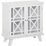 Storage Cabinet with Fretwork Doors and Shelf, Modern Freestanding Sideboard, Buffet, White