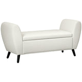 Upholstered Storage Bench with Arms, Modern Ottoman Bench for Bedroom, Entryway, and Living Room, Cream White