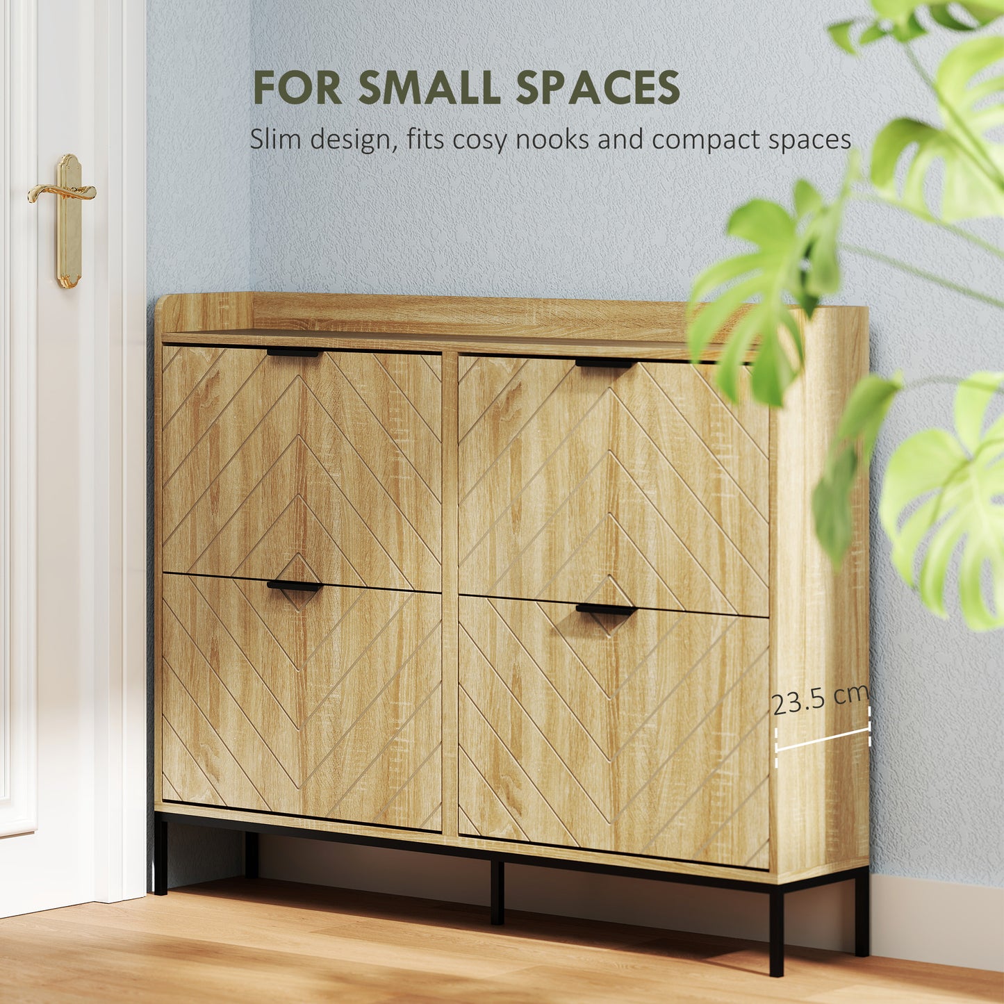 Narrow Shoe Storage Cabinet, Modern Slim Shoe Cabinet with 4 Flip Drawers, 16 Pairs of Shoes for Hallway, Entryway, Oak