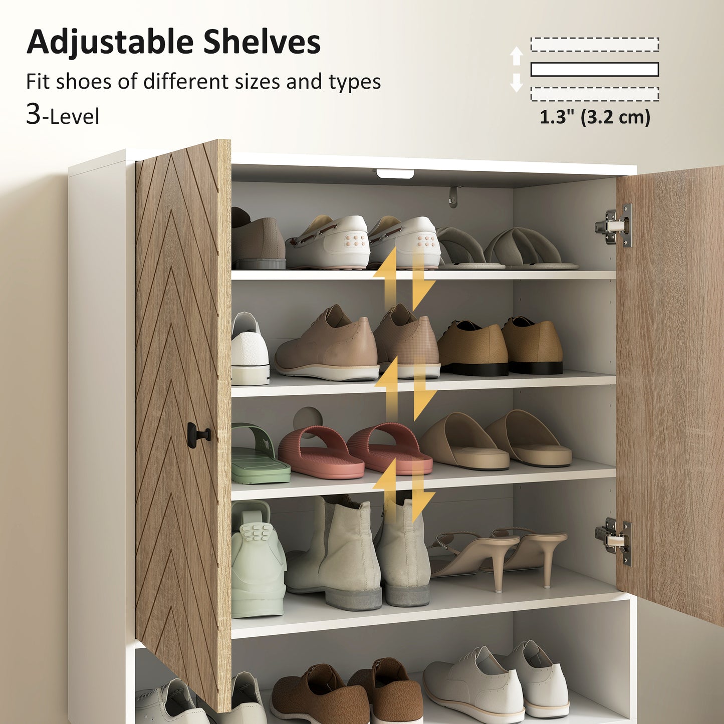 Shoe Storage Cabinet, 5-Tier Shoe Rack Cabinet with Doors, Adjustable Shelves, 15 Pairs, for Entryway, Natural Tone