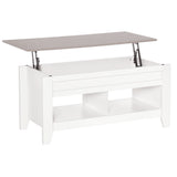 Lift Top Coffee Table with Hidden Storage Compartment and Open Shelves, Lift Tabletop Pop-Up Center Table for Living Room, White