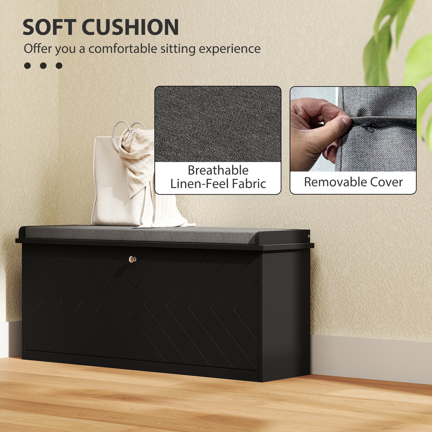 Shoe Storage with Seat, Upholstered Hallway Bench, Shoe Bench with Flip Drawer, Adjustable Shelf for 8-10 Pairs of Shoes