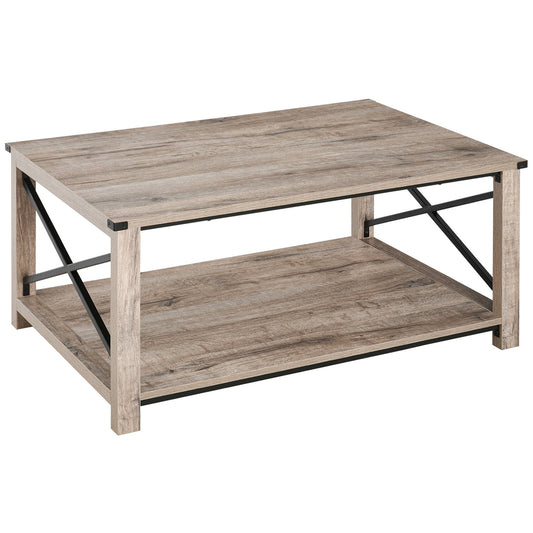 Industrial Coffee Table, Cocktail Table with Bottom Storage Shelf, Metal X-Bar for Living Room Bedroom