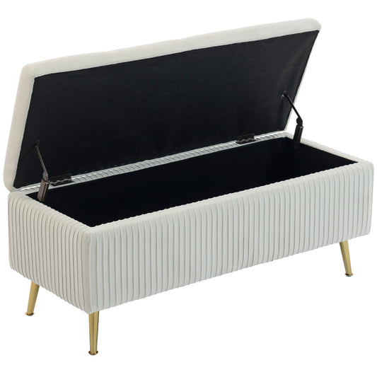 Storage Ottoman Bench, 43 Inch Large Storage Chest with Steel Legs and Padded Seat, Foot Rest, Load 485 lbs, Beige