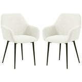 Dining Chairs Set of 2, Velvet-look Fabric Upholstered Kitchen Chairs with Backrest, Armrests and Steel Legs, Cream White
